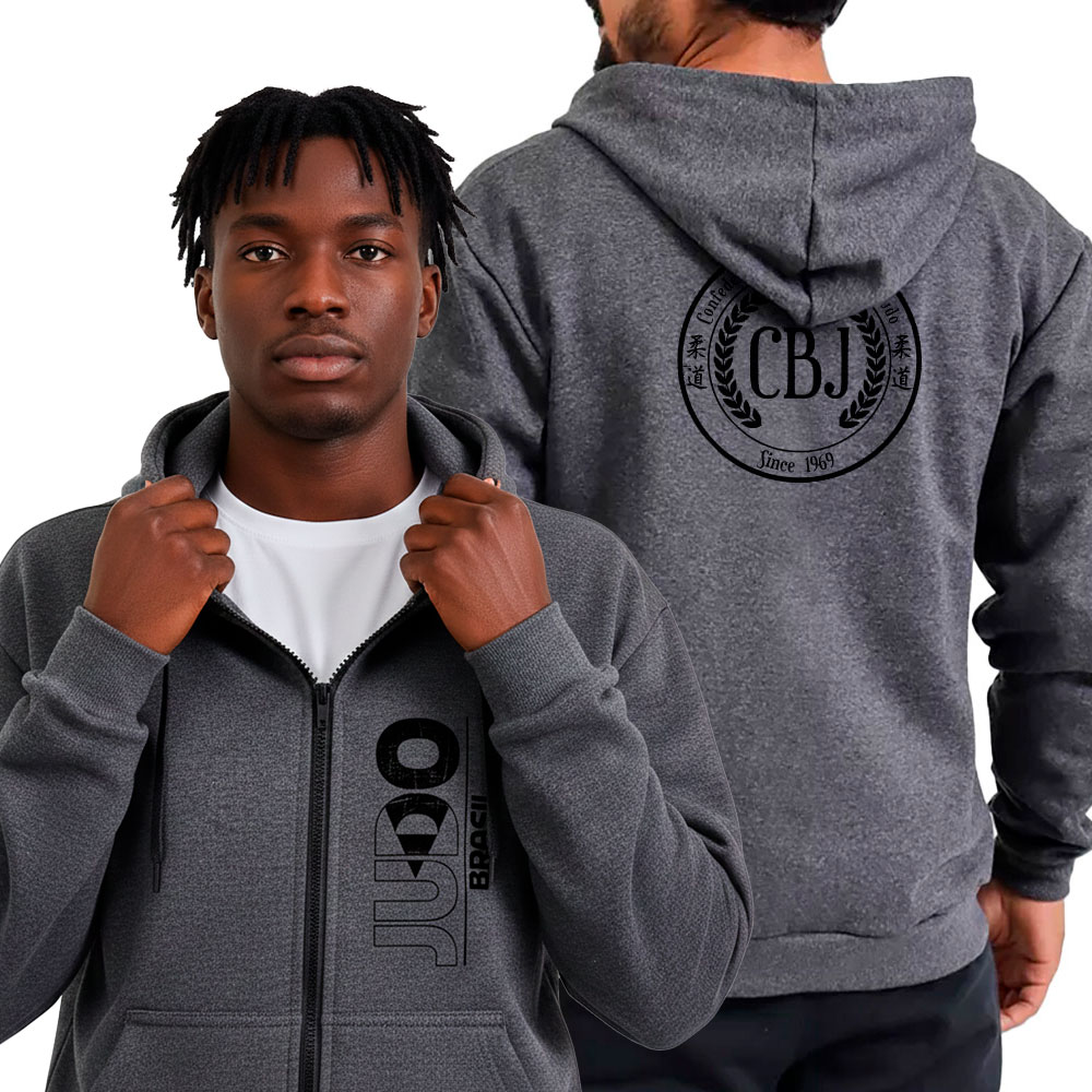 Blusa de Moletinho Com Zíper Preto e Capu...